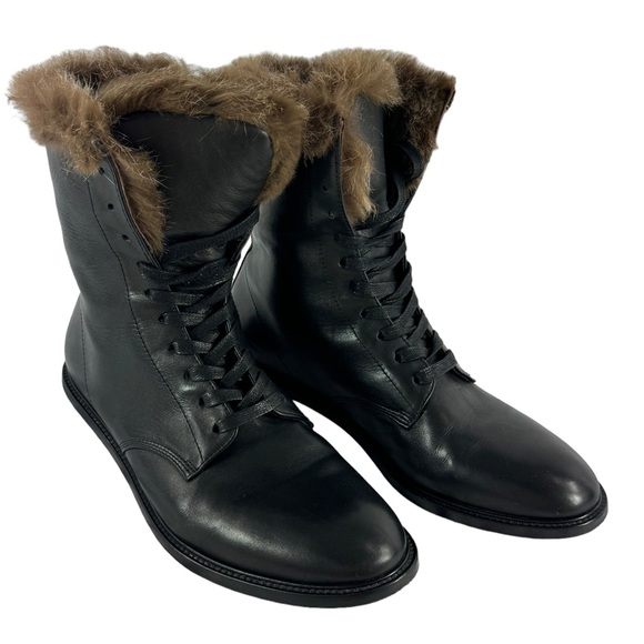VALAS Los Angeles Black Leather Men's Fur Ankle Boots Made in Italy Marked as 9 - Picture 4 of 9